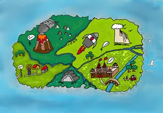 The map. Each region is a chapter of the course.